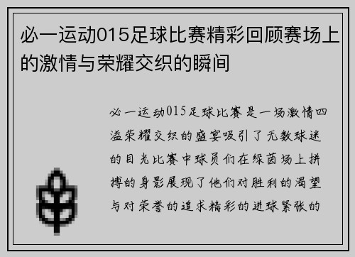必一运动015足球比赛精彩回顾赛场上的激情与荣耀交织的瞬间