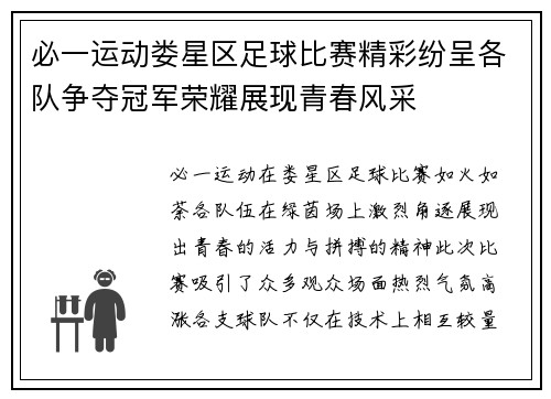 必一运动娄星区足球比赛精彩纷呈各队争夺冠军荣耀展现青春风采